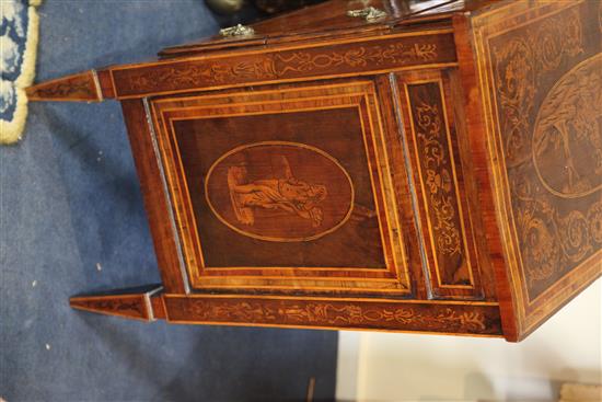 A late 18th century North Italian walnut and pictorial marquetry petit commode, W.2ft .5in. D.1ft 3.75in. H.2ft 8in.